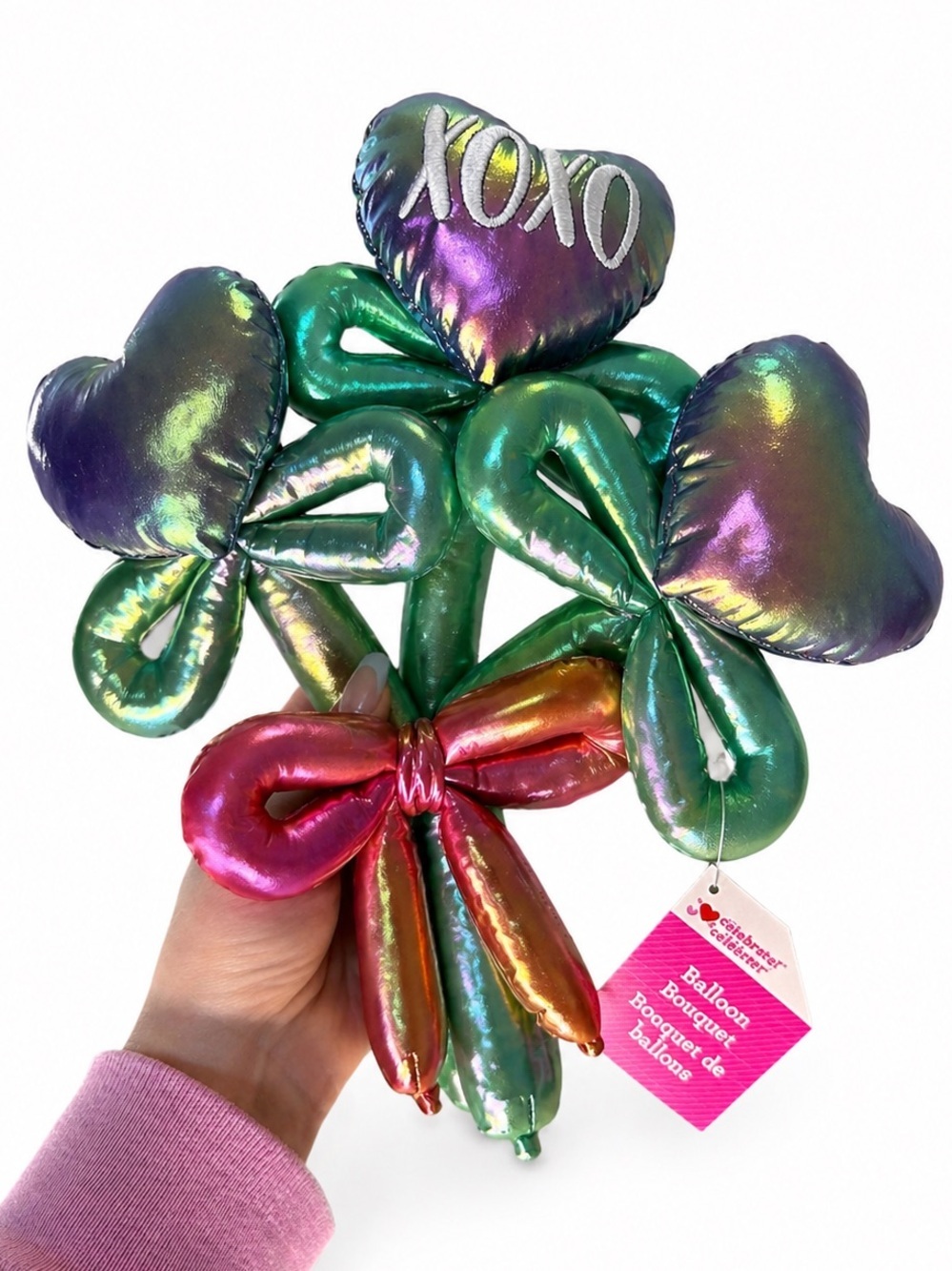 🧸 2/$45 🌹WAY TO CELEBRATE NWT Iridescent Purple Heart XOXO Love Bouquet 10” Tall